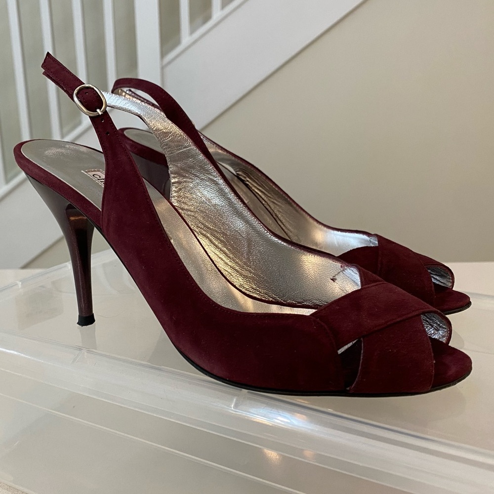 Charles David Slingback Peeptoe Burgundy Heels
